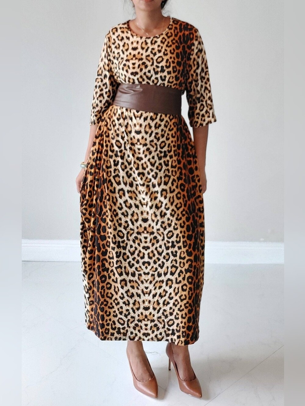 Leopard Print Maxi Dress in Brown and Tan